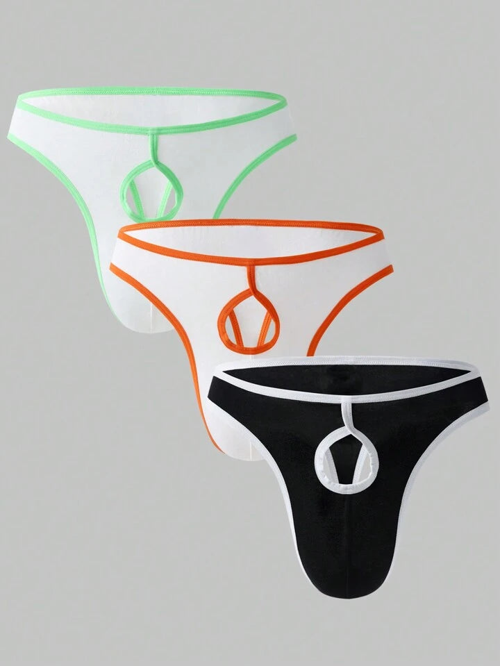 S25-44 Men Contrast Binding Cut Out Thong