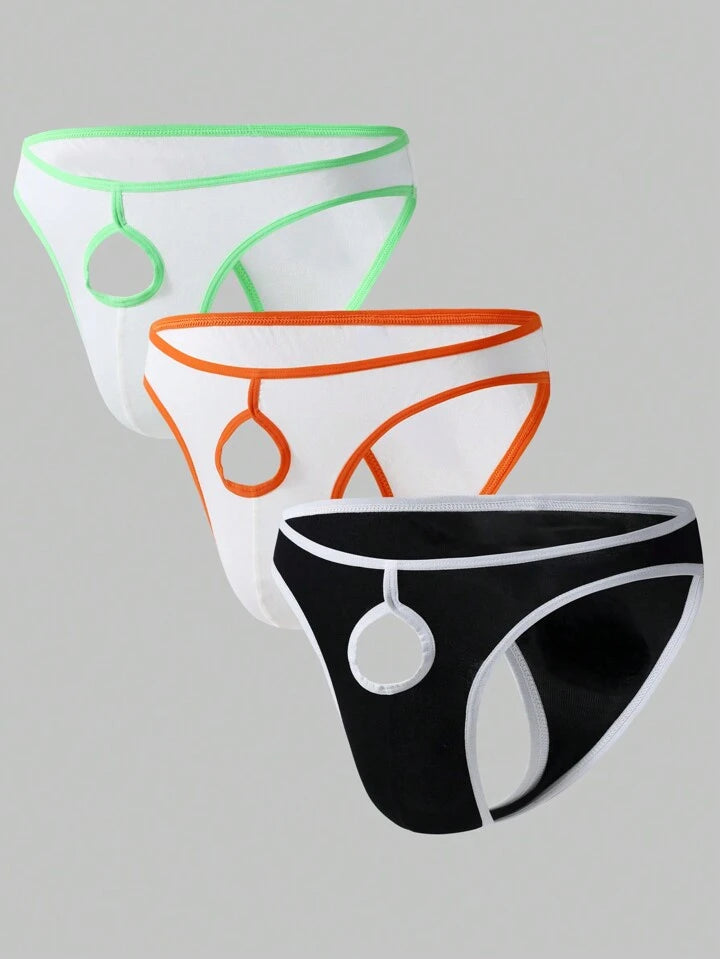 S25-44 Men Contrast Binding Cut Out Thong